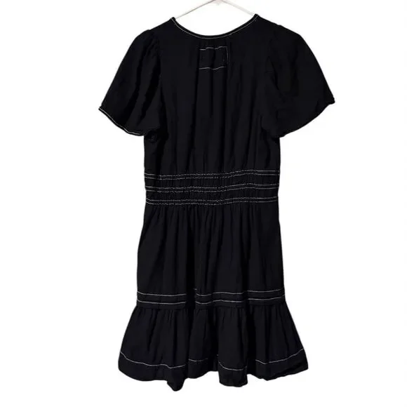 Anthropologie Black Mini Dress with White Stitching - Picture 4 of 7